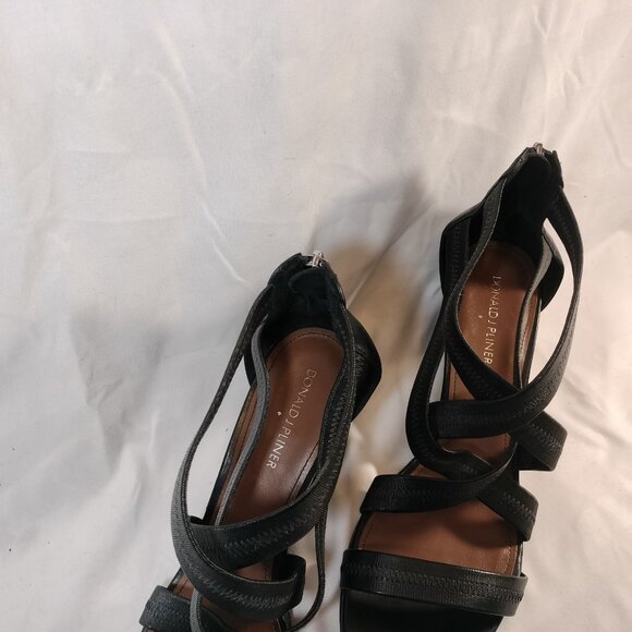 Donald J. Pilner Jemi Black Wedge Heel Criss Cross Sandals Pumps Heels sz 7.5M - Picture 3 of 8